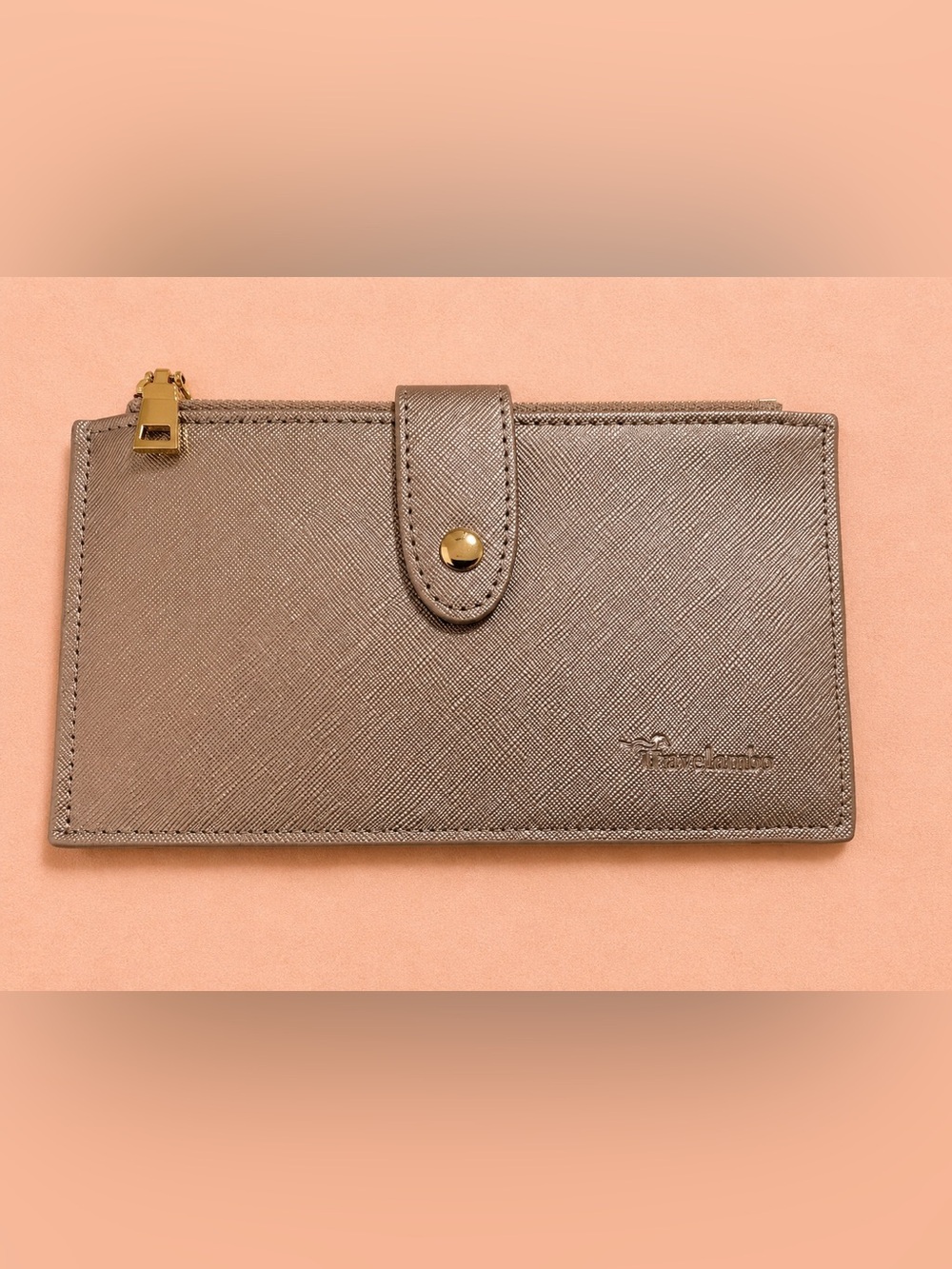 Travelambo Metallic Taupe Wallet with Snap Closure